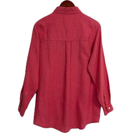 Pure & Simple Button Up Shirt Women Small Coral Linen Tunic Preppy Office Casual - Picture 2 of 12